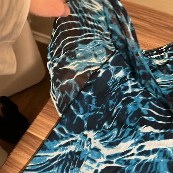 White House Black Market blue ruffle tank top with laces that tie at neck line - Picture 8 of 16